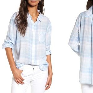 Rails Charli Pale Blue White Linen Button Down Shirt Sz M